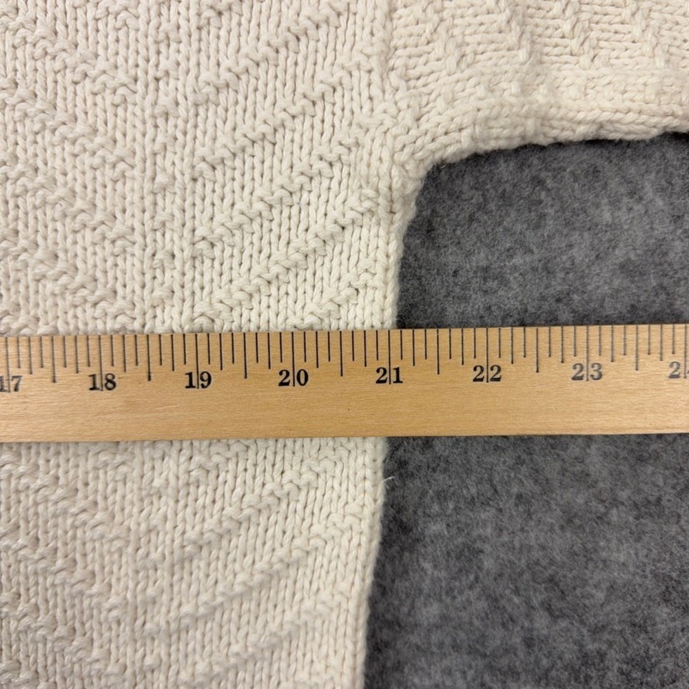 VTG LL Bean Sweater Mens Medium Cream Chevron Textured Cotton Knit USA Made 90s - Picture 9 of 11